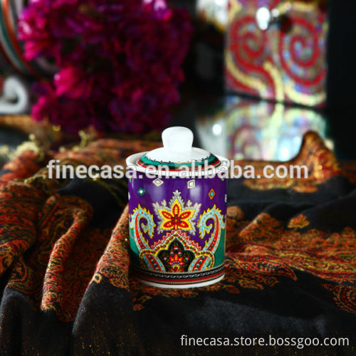 180CC Fine New Bone China Purple Canister Set of Paisley